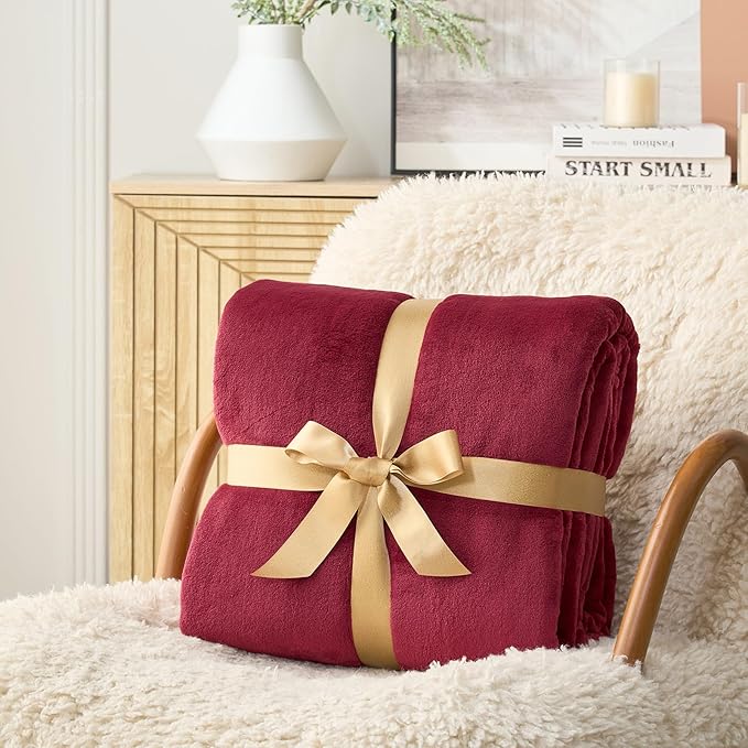 Hansleep Fleece Burgundy Red Queen Blanket, Super Soft Flannel Fuzzy Plush Cozy Blanket for All Seasons, Burgundy Red, Queen 90x90 Inches