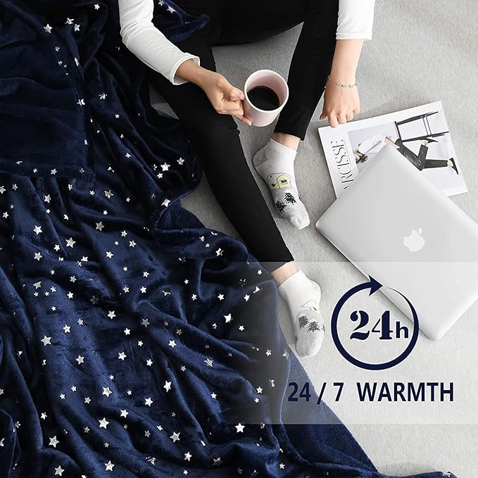 NANPIPER Throw Blanket, Ultra Soft Thick Microplush Bed Blanket, All Season Premium Fluffy Microfiber Fleece Throw for Sofa Couch (Throw Size 90"x90", Navy Blue)