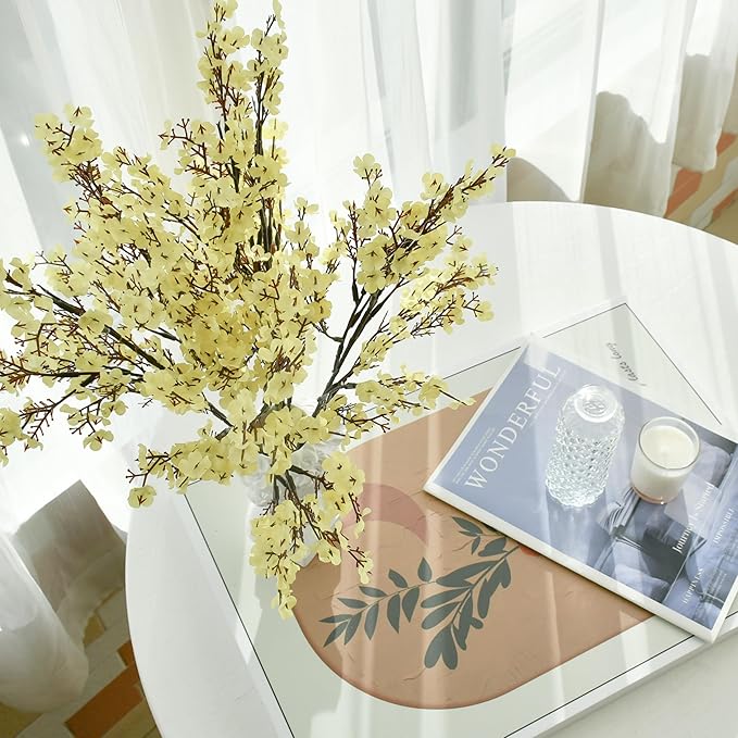 Mandy's Light Yellow Artificial Baby’s Breath Flowers 6 Bundles Silk Gypsophila, 18.5 Inch European Style Modern Home Decor Centerpiece, Neutral Wedding Flower Arrangements