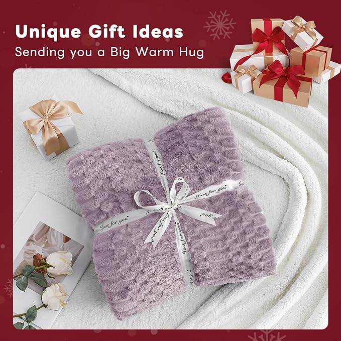 Sherpa Throw Blanket for Couch Flannel Cozy Soft Thick Blanket Warm Twin Blanket for Bed Fleece Home Decor Gifts, Z01 - Purple, 60"*80"