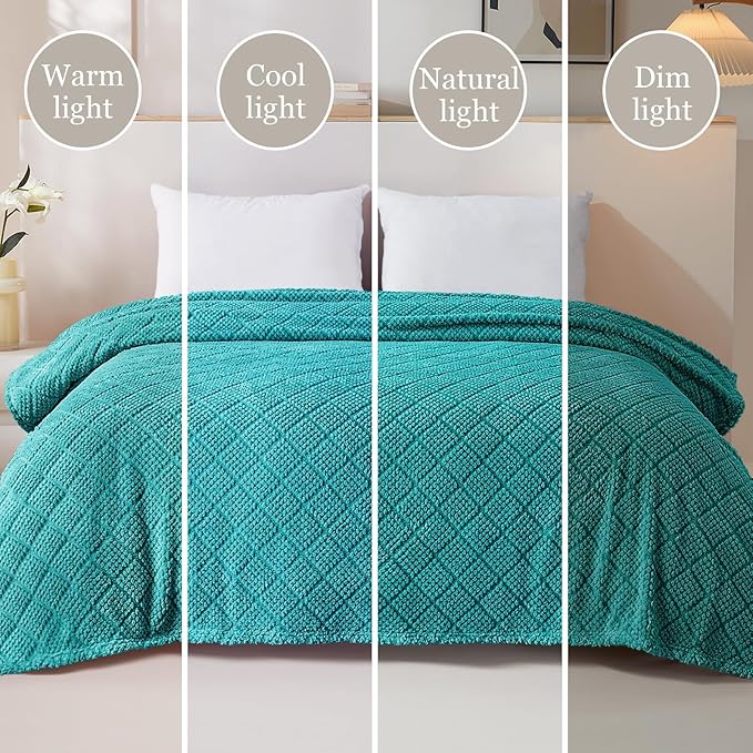 Whale Flotilla Fuzzy Fleece Throw Blanket for Couch, Bed, Soft Fluffy Jacquard Waffle Blankets for All Season, Lightweight and Warm, 50x60 Inch, Teal