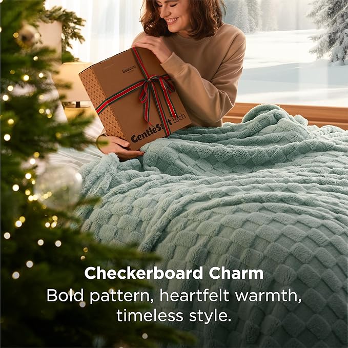 Bedsure GentleSoft Sage Green Throw Blanket for Couch - Checkered Fleece Blankets Gifts for Women Men Girls, Cute Soft Cozy Spring Throw for Bedroom Home Decor Gifts, 50x60 Inches