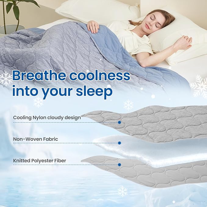 Cozy Bliss Cooling Dual-Sided Blanket for Hot Sleepers, Q-Max>0.46 Lightweight Soft Breathable Bed Blanket, Double Side Cooling Throw for Night Sweats (Denim Blue, 60"x80")