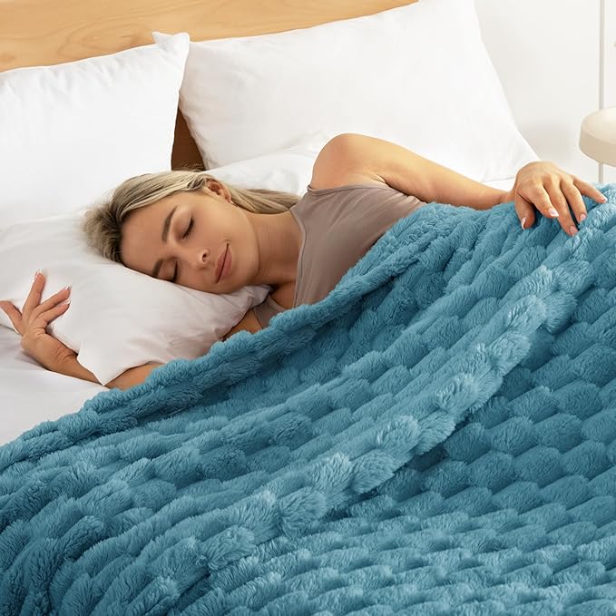 Whale Flotilla Queen Size Blanket for Bed with Jacquard Pattern, Fuzzy Soft Cozy Exquisite Blankets for All Season, Warm and Fluffy, 90x90 Inch, Slate Blue