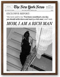 EcoHest Trendy Newspaper Framed Wall Art, Walnut Color 12x16 in OAK Wood Mom I Am a Rich Man Canvas Art, Magazine Girly Poster College Dorm Decor, Set of 1 for Bedroom Living Room