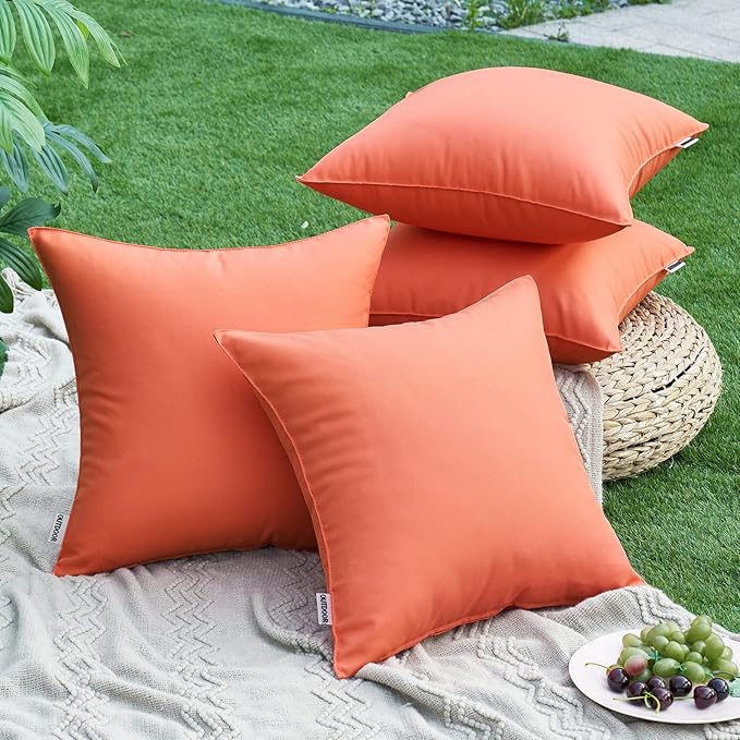 MIULEE Pack of 2 Decorative Outdoor Waterproof Pillow Covers Square Garden Cushion Sham Throw Pillowcase Summer Shell for Patio Tent Couch 18x18 Inch Coral Red