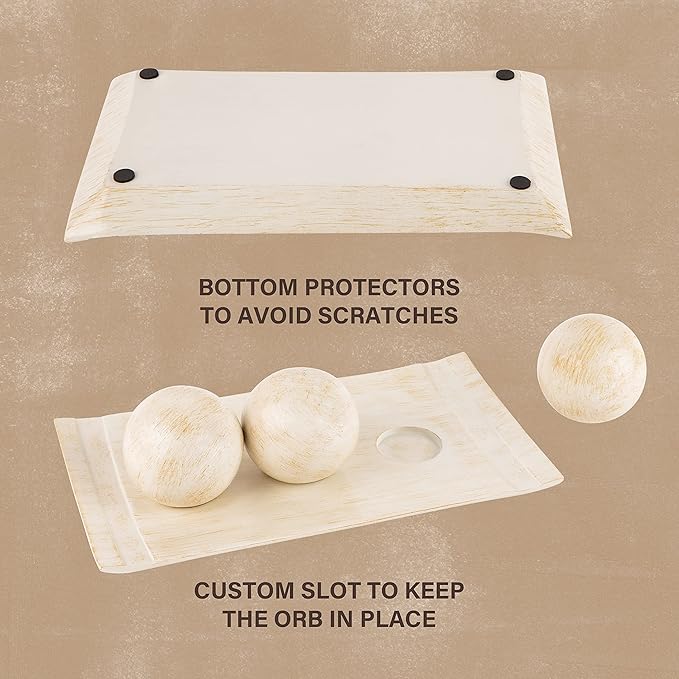 Creative Scents Rustic Luxe Home Decor Bundle includes a Decorative Tray with 3 Orbs and Vase Set of 3 – Centerpiece Table Decorations for your Coffee Table Decor - Modern Farmhouse Decor