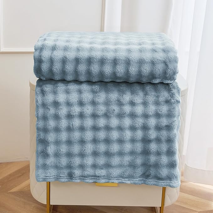 Comelady Fleece Blanket Queen Size for Bed,3D Bubble Warm Fluffy Throw Blanket for Couch Sofa Room Decor-Lightweight Cozy Fuzzy Blanket for All Seasons(Ashley Blue,90"×90")