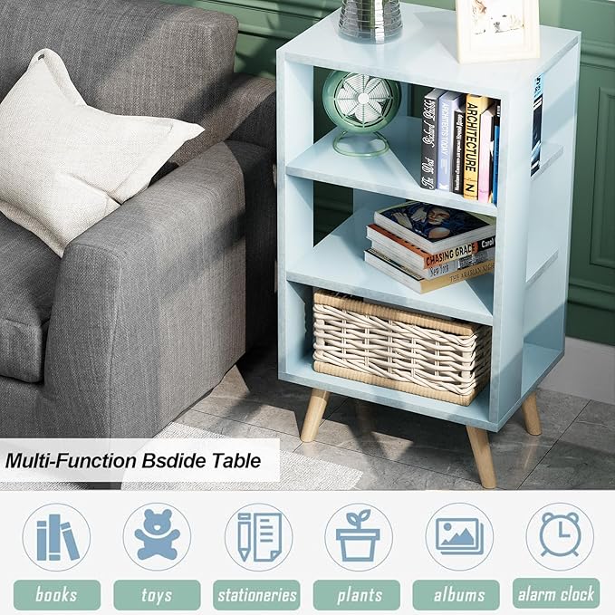 Night Stand, Blue Nightstand, Modern End Table with Open Storage, 3-Tier Nursery Bedside Table for Small Space, Living Room, Bedroom