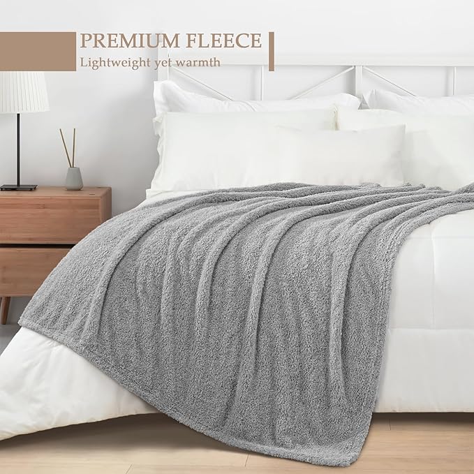 Exclusivo Mezcla Fleece Light Grey Throw Blanket for Couch Sofa, Ultra Soft, Lightweight and Fluffy Blankets for Women, All Season, 50x60 Inches