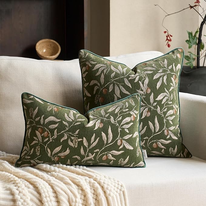 Alerfa Green Floral Throw Pillow Cover 12 x 20 Inch Rectange Luxury Decorative Lumbar Pillow Cover for Couch Living Room Bedroom