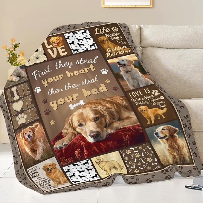 Golden Retriever Blanket for Girls Women Boys Men Adults Kids Soft Cozy Fleece Goldie Dog Pet Throw Blankets Gifts Warm Flannel Plush Lightweight Decor for Couch Bed Sofa 80"X60"