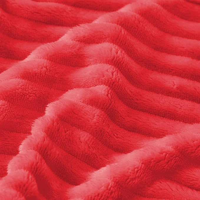 Bnuitland Fleece Throw Blanket for Couch, 300GSM Soft Warm Cozy Fluffy Throw for Adults & Kids, Stripe Pattern, All Season Sofa Bed Blanket for Home Decor, Magenta 50"x60"