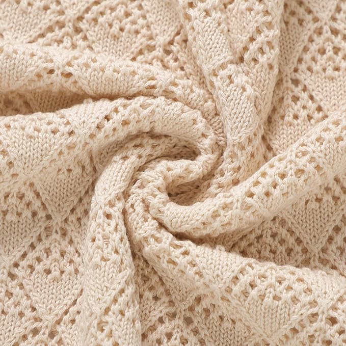 Neiwech Cotton Cellular Baby Blanket Knitted Swaddle Crib Nursery Receiving Blankets for Newborn Boy Girl 40 x 30 Inch Camel