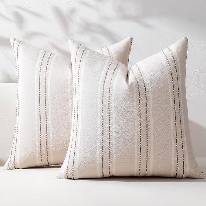 Hckot Throw Pillow Covers 22x22 Set of 2 Taupe Pillow Covers Farmhouse Decorative Pillows Textured Linen Square Cushion Covers for Sofa Couch Bed Living Room Decor(Taupe)