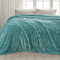 NEWCOSPLAY Super Soft King Blanket Light Teal Premium Silky Flannel Fleece 3D Ribbed Jacquard Lightweight Bed Blanket All Season Use (Light Teal Ribbed, King(90"x110"))