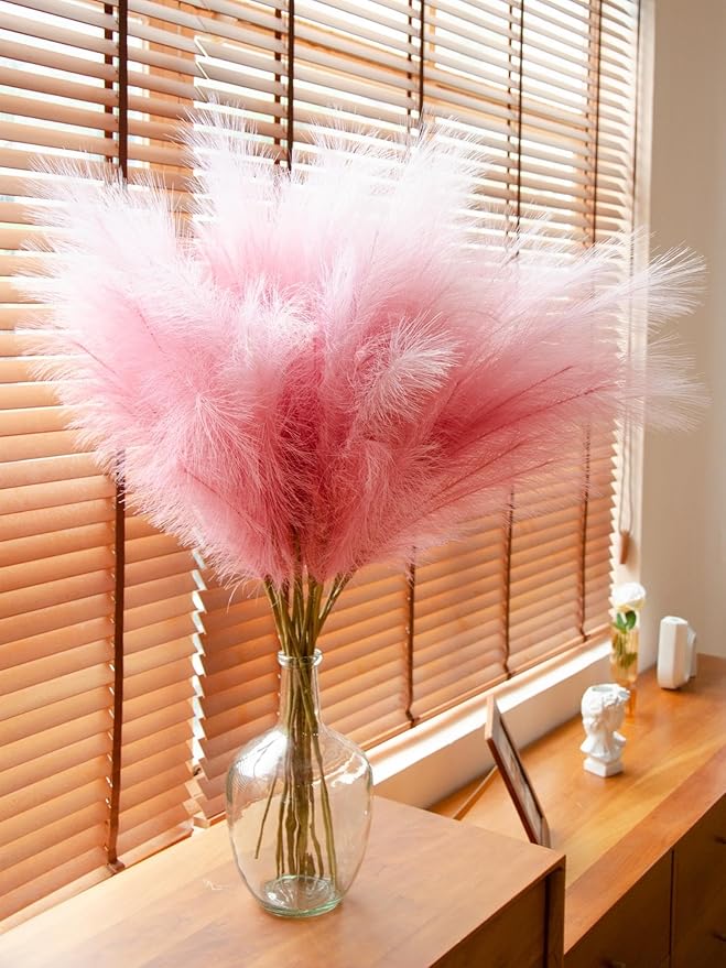Pink Pampas Grass Decor, 9 PCS 37''/3.1FT Tall Fluffy Faux Pompas Floral, Large Artificial Pompous Grass Branches for Floor Vase Fillers, Boho Farmhouse Room Wedding Décor（Pink）