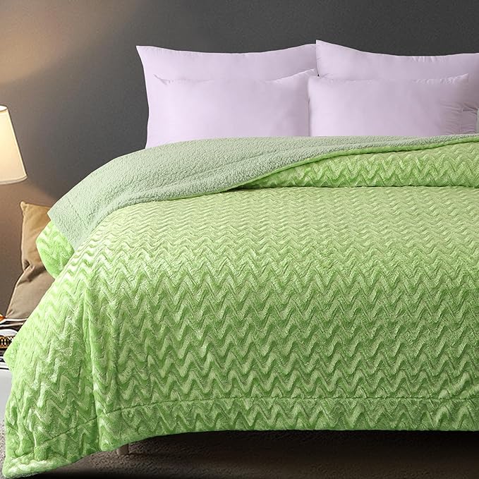Whale Flotilla Faux Fur Sherpa Twin Size Blanket for Bed, Cozy Reversible Fuzzy Fluffy Plush Blankets for All Season, Warm and Soft, 60x80 Inch, Sage Green
