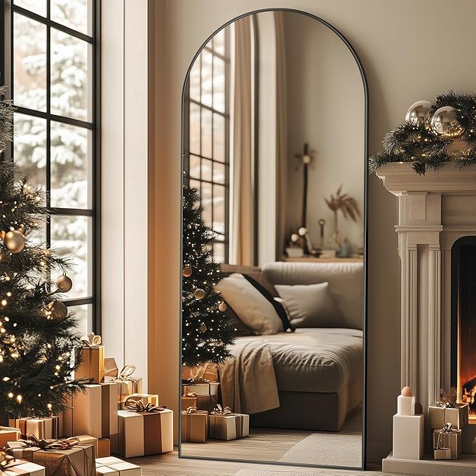 Full Length Mirror, 59"x18" Oversized Arched Mirror Large Standing Mirrors, Tall Mirrors Body Floor Mirror for Bedroom Living Room Aluminum Frame, Black