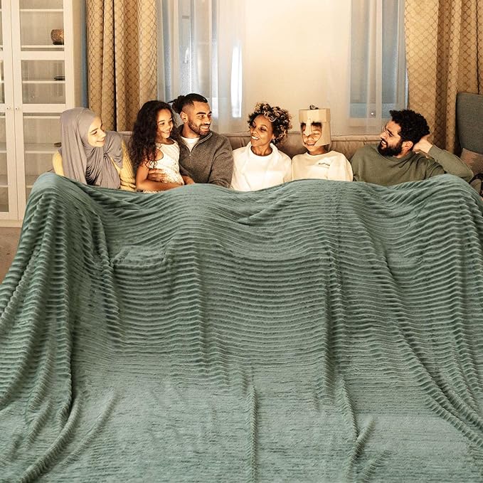 Bnuitland Sage Green Fleece Throw Blanket 90"x108",300GSM Soft Cozy Warm Lightweight Stripe Pattern for Bed Sofa Home Decor,Suitable for Adults Family All Season