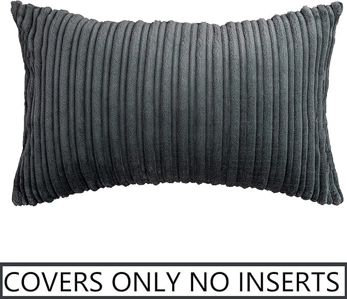 UGASA Velvet Pillow Covers Striped Decorative Throw Pillow Cover Cushion Case with Hidden Zipper for Home Couch/Bedroom/Car, Soft Cozy Solid Oblong, 1 Piece (12"x20", Dark Grey)