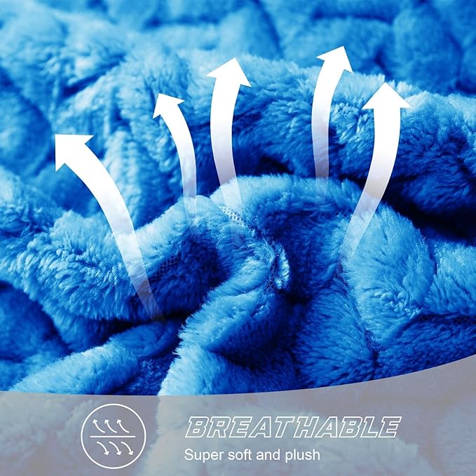 Exclusivo Mezcla Fleece Throw Blanket for Couch and Bed, 50x70 Inches Soft Cozy Jacquard Flannel Blankets, Lightweight Fuzzy Plush Warm Throws for Women, Cobalt Blue