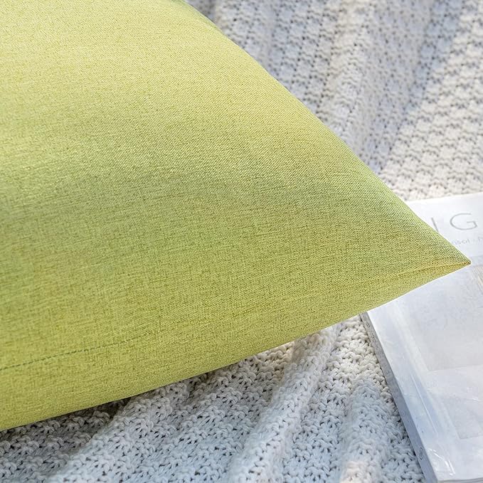 MIULEE Pack of 2 Decorative Outdoor Solid Waterproof Throw Pillow Covers Spring Euro Sham Faux Linen Garden Farmhouse Cushion Cases for Patio Tent Balcony Couch Sofa 22x22 Inch Moss Green