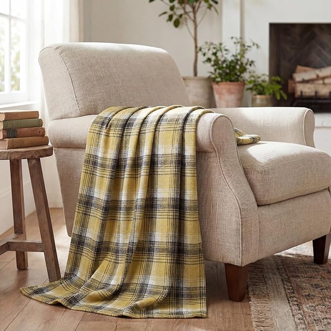 Horaldaily Yellow Brown Farmhouse Plaid Spring Decorative Blanket Throw, Spring Summer Rustic Soft Lightweight Blanket for Couch Sofa Bed Lounging Decoration, Ideal Gifts for Kids Adults Self, 50x60