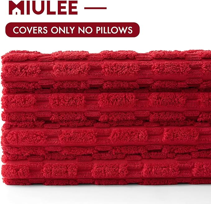 MIULEE Pack of 4 Christmas Red Corduroy Decorative Throw Pillow Covers 20x20 Inch Soft Boho Striped Pillow Covers Modern Farmhouse Home Decor for Sofa Living Room Couch Bed