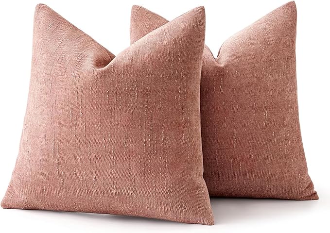 MIULEE Pack of 2 Decorative Throw Pillow Covers Soft Chenille Throw Pillows Solid Textured Cushion Covers for Spring Valentine's Day Couch Sofa Bedroom Living Room 20x20 Inch, Blush Dusty Pink