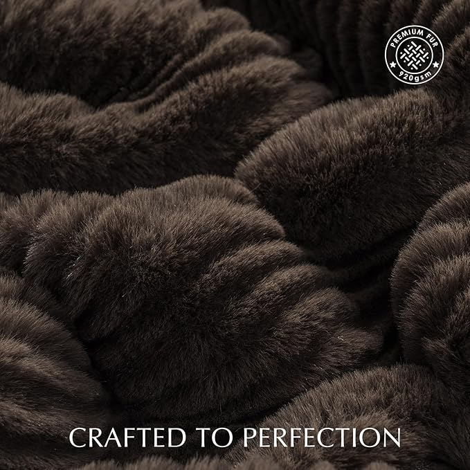 EVERGRACEHOME Ultra Soft Faux Fur Throw Blanket for Couch, Luxury Sculpted Texture Faux Rabbit Fur Blanket for Bed, Fluffy Thick Plush Warm Fuzzy Throw, 920GSM (Dark Brown, 60''x80'')