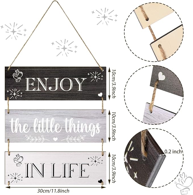 Jetec Enjoy The Little Things in Life Wall Decor,family Hanging Wood Sign Rustic Wooden Wall Decor Board Decorative Plank Hanging Sign for Living Room Bedroom Outdoor(Gray Series)