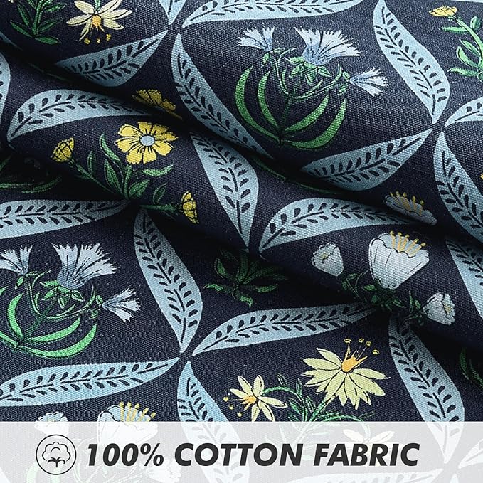 MIULEE Floral Throw Pillow Covers 20x20 Set of 2 Dark Blue Spring Decorative Block Print Cotton Cushion Covers for Couch Living Room, Boho Modern Outdoor Sofa Vintage Garden Pillowcases Home Decor