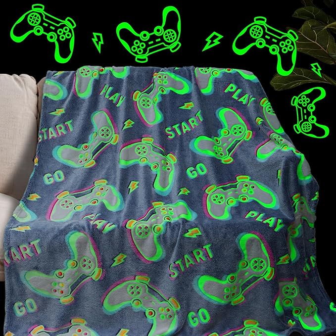 Glow in The Dark Blanket Gaming Controller Glowing Throw Blanket Gamer Plush Luminous Blankets and Throws Soft Throw Gift for Kids Girls Boys Birthday Easter Thanksgiving 60" x 80"