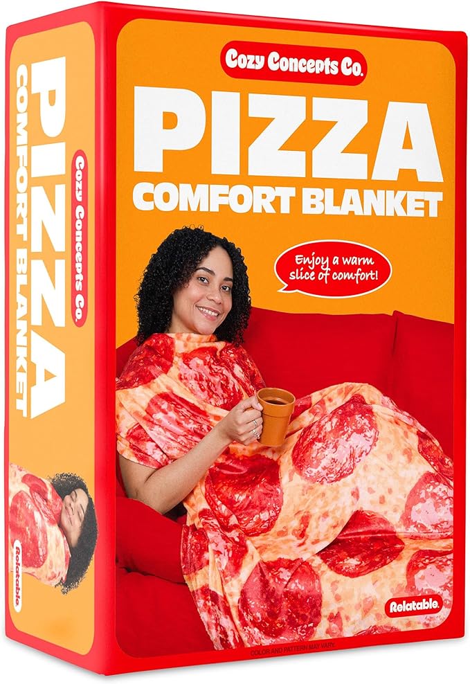 Cozy Concepts Co. Pizza by Relatable Viral Trend Throw Blanket, Looks Like Giant Pizza to Wrap Yourself Up, Fun Easter Blanket Room Decor or Easter Basket Stuffers Gift, Large 65” Cozy Fleece Blanket