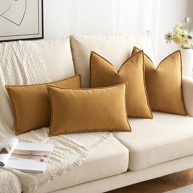 MIULEE Pack of 2 Mustard Yellow Decorative Pillow Covers 22x22 Inch Soft Chenille Luxurious Couch Throw Pillows Boho Cushion Covers Euro Shams Elegant Design for Sofa Bed Living Room Spring Decor