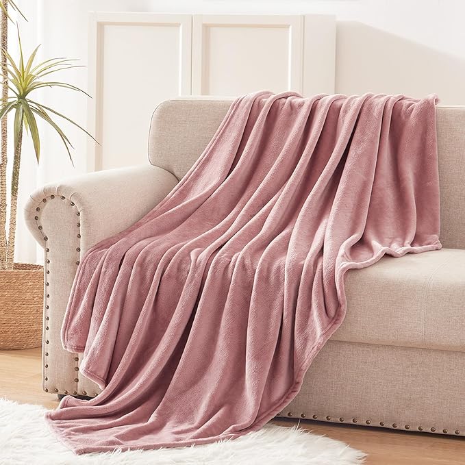 Exclusivo Mezcla Fleece Blanket Twin Size for Bed, Super Soft and Warm, All Season, Cozy, Plush, Lightweight, 90x66 Inches, Dusty Pink