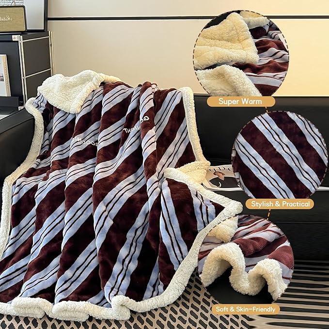 Fluffy Reversible Fleece Blanket Full Size 60"x80" - Soft Warm Throw for Bed/Couch - Stylish Winter Home Decor,Christmas Birthday Gift for Women Her