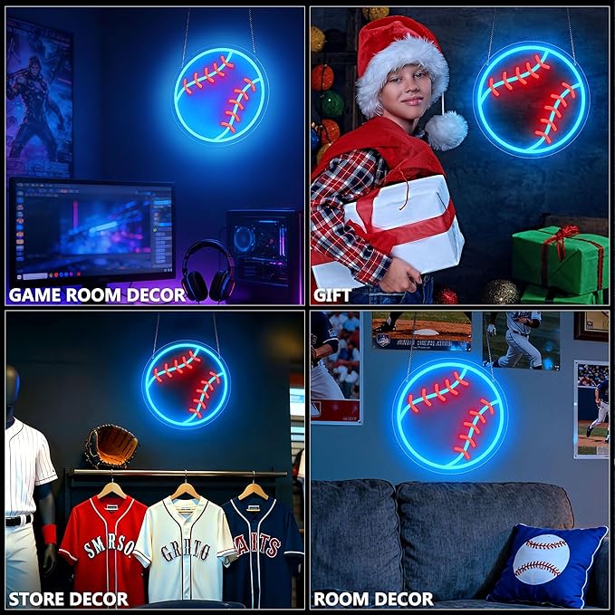 Baseball Neon Signs for Wall Decor, Sport Led Neon Light Sign for Room Bedroom Man Cave Shop Decor, Unique Gifts for Kids Men & Boys 8-12, College Dorm Baseball Fans Accessories