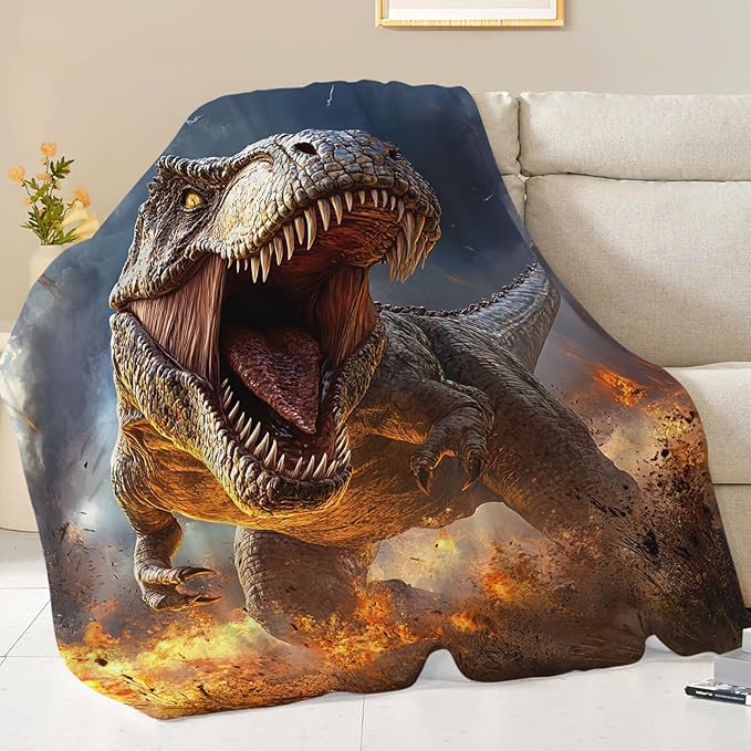 Fire Dinosaur Blanket for Girls Women Boys Men Adults Kids Soft Cozy Fleece T-Rex Dino Throw Blankets Gifts Warm Flannel Plush Lightweight Decor for Couch Bed Sofa 50"X40"
