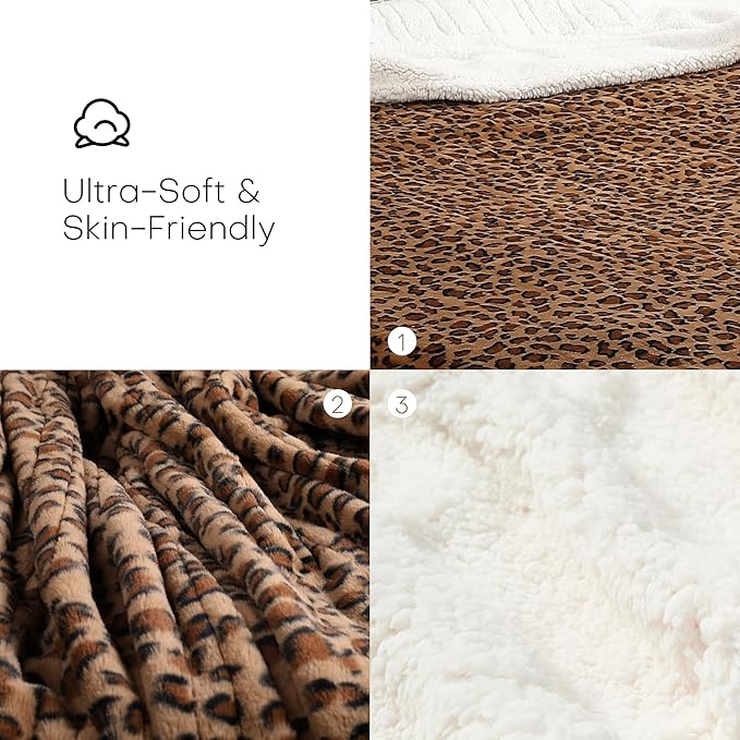 LUXIAN Electric Heated Blanket King Size 90"x100" - Microplush & Sherpa Fabric Dual-Sided, 9 Heat Settings & 10 Hours Auto Off, Cozy Warming Throw for Office or Bed, Machine Washable, Leopard Print