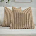 FUTEI Khaki Decorative Throw Pillow Covers Set of 2, 20x20 Inch Soft Fluffy Faux Fur Plush Striped Cushion Cases, Modern Home Decor for Couch Bed Living Room