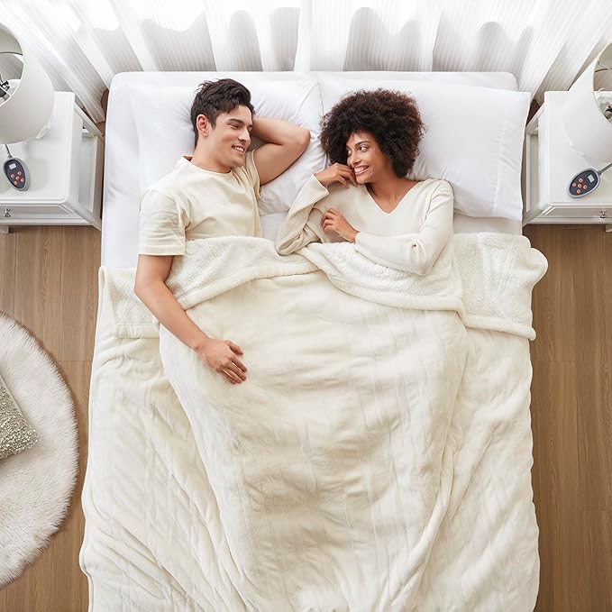Beautyrest Heated Blanket, Electric Blanket, Soft, Warm, Reversible Plush - Sherpa Heating Blanket with 20 Heat Settings, 1-10 hrs Timer Auto Shut Off, Machine Washable, Queen (90 inx84 in), Ivory