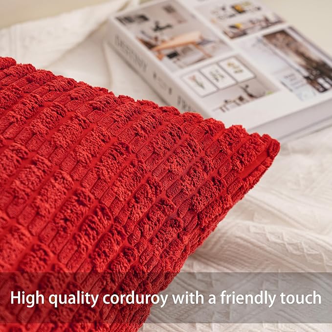 Aegero Pack of 2 Corduroy Decorative Throw Pillow Covers 12x20 Inch Soft Striped Pillow Covers Modern Farmhouse Home Decor for Sofa Living Room Couch Bed（Wine Red）
