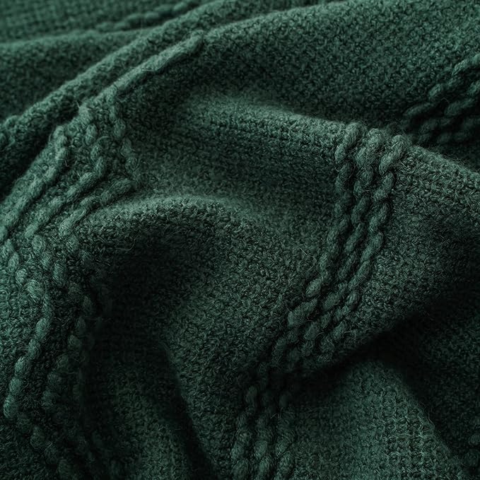 BATTILO HOME Christmas Décor Green Throw Blanket with Fringe, Geometric Bed Throws Dark Green Throws Decorative Throw Blanket for Couch, 50"x60"