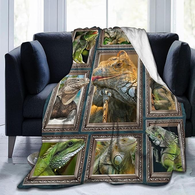 Lizard Blanket for Girls Women Boys Men Adults Kids Soft Cozy Fleece Iguana Reptile Lovers Throw Blankets Gifts Warm Flannel Plush Stuff Lightweight Decorative for Couch Bed Sofa 60"X50"