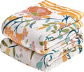 Boho Throw Blanket - 90"x90" 100% Cotton Ultra Soft Lightweight Blanket, 4-Layer Breathable Muslin Spring Blankets for Bed Couch, Reversible Green Floral Printed Bohemian Cotton Quilt