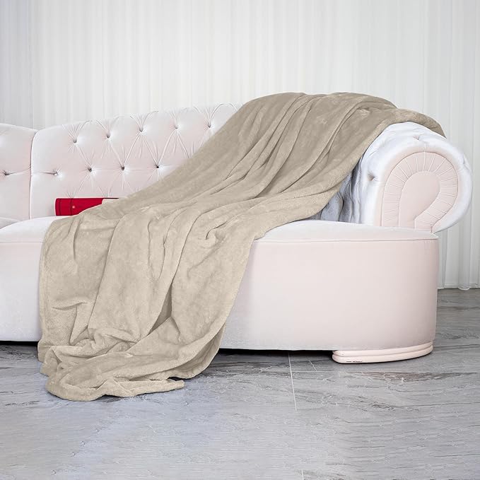 Elegant Comfort Luxury Velvety Softness Fuzzy Plush Micro-Velour Ultra-Soft Blanket, Full/Queen, Cream-Beige