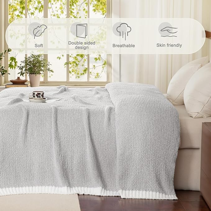 Whale Flotilla Knit Throw Blanket, Ultra Soft Warm Reversible Cozy Decorative Blankets for Couch Sofa and Bed, 50x60 Inch, Grey