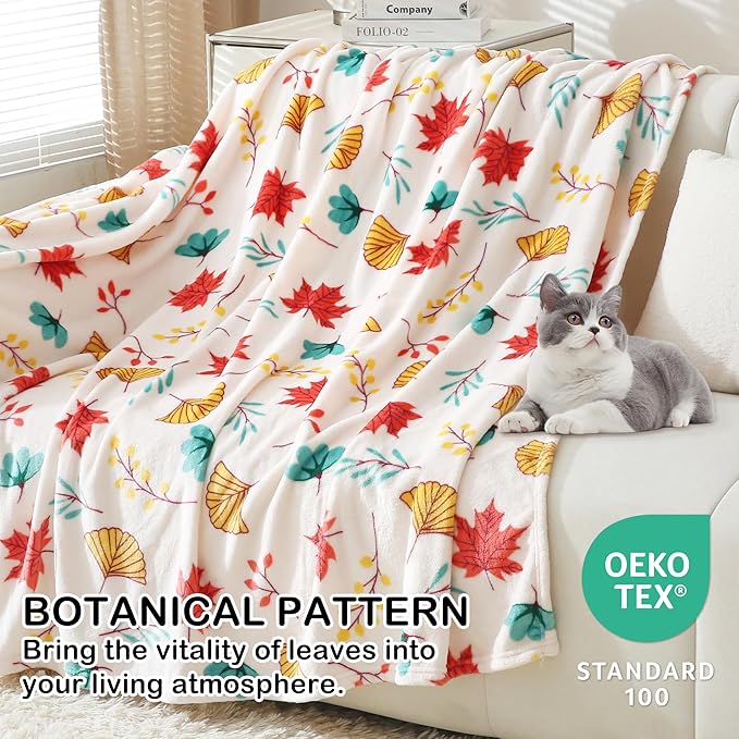 Softan Fleece Blanket - Autumn Leaves Throw Blanket - Fuzzy Lightweight Super Soft Microfiber Flannel Blankets for Couch, Bed, Sofa - Ultra Luxurious Warm and Cozy for All Seasons (60"×80")